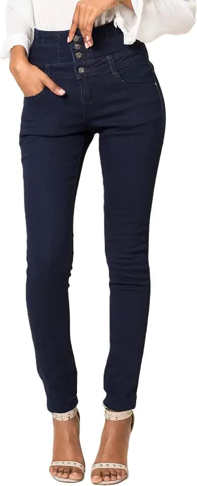 Glook Damen-Jeans mit hoher Taille, Hosenschlitz mit Knopfleiste, dehnbar, schmale Passform, Denim-Hose für Damen