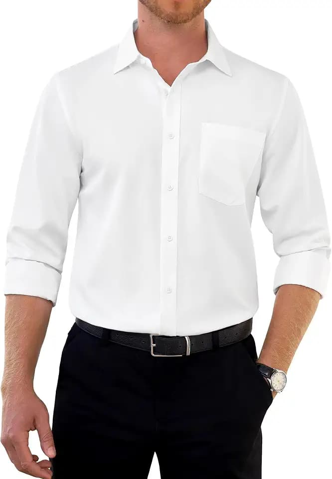 siliteelon Hemd Herren Langarm Bügelfrei Regular Fit Stretch Hemden Herren Köperstoff Anzug Business Hemdherren Für Büro, Meetings und Reisen