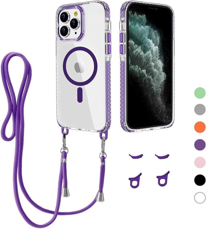 Handyband Handyhülle für iPhone 16E Hülle mit Band [Kompatibel mit Magsafe] Transparente Magnetisch Handyhülle mit Abnehmbar Schutzhülle kompatibel mit iPhone 16E, Tiefviolett