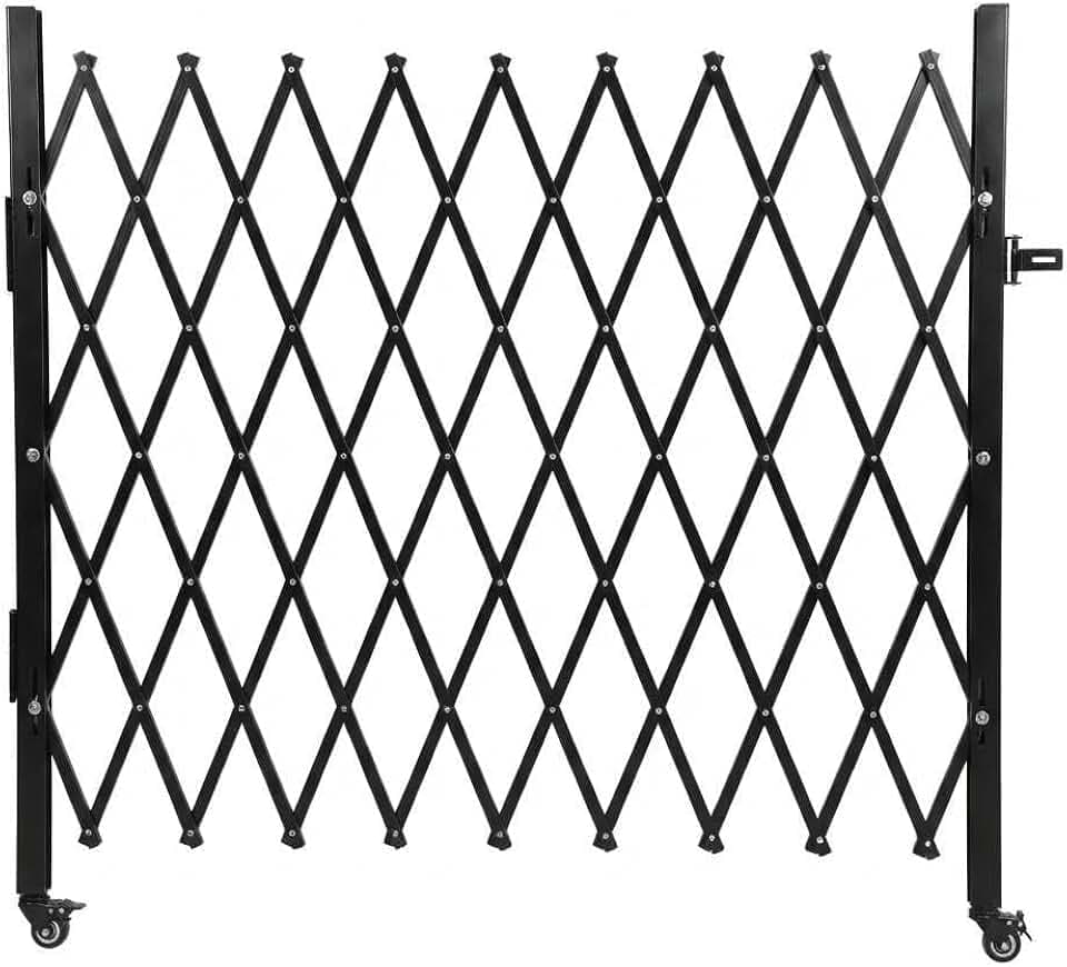 Garvee Folding Security Gate, 64"H x 70"W Lockable Scissor Gate, 360° Rolling Steel Barricade Gate, Flexible Expanding Door Gate for Outdoor Entry Security, Garage, Warehouse & Pool