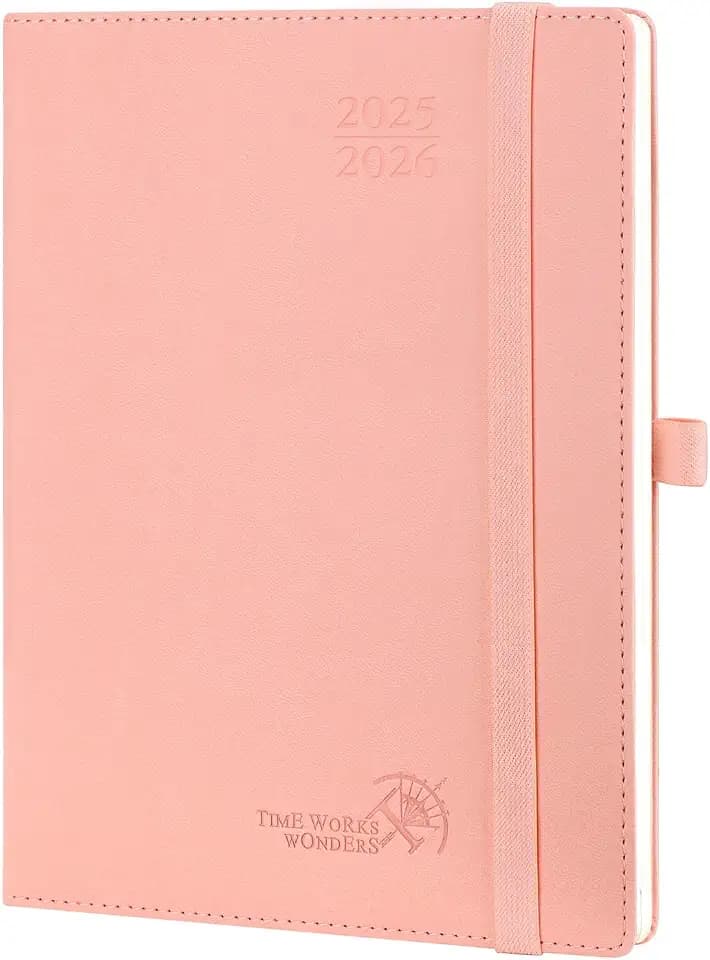 POPRUN Kalender 2025 2026 Wochenplaner (Aug.2025-Dez.2026) Softcover mit PU-Leder, ca. A5 (22 x 16,5 cm), 17-Monate-Terminplaner 1 Woche 2 Seite mit FSC®-Zertifiziertem Papier - Rosa