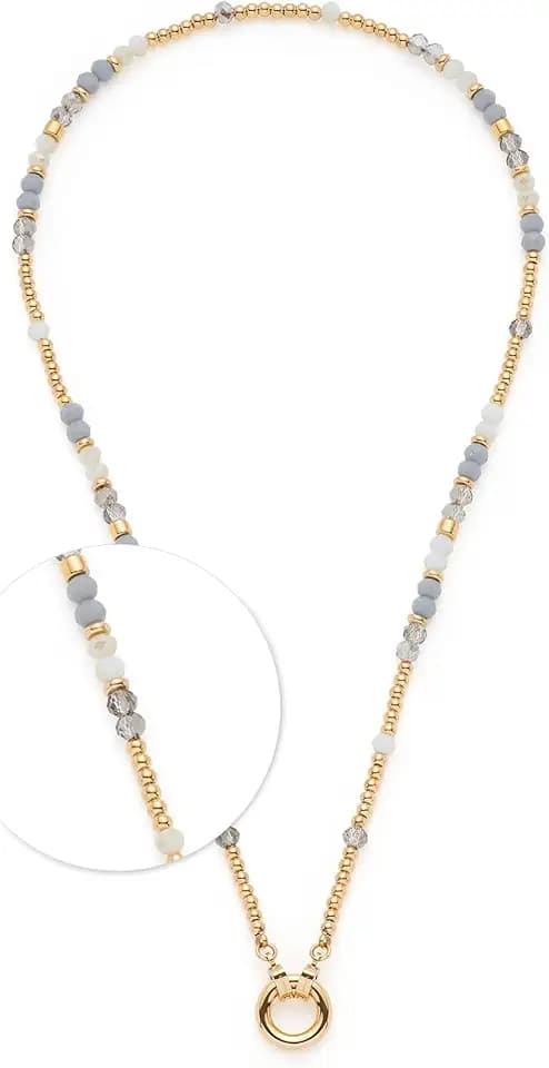 JEWELS BY LEONARDO Halskette Clip & Mix Bernie • Hals-Schmuck aus goldfarbenem Edelstahl • Glasschliffperlen in Weiß- und Grautönen • 42-43,3 cm Länge • Schmuck Geschenk für Frauen • 025573