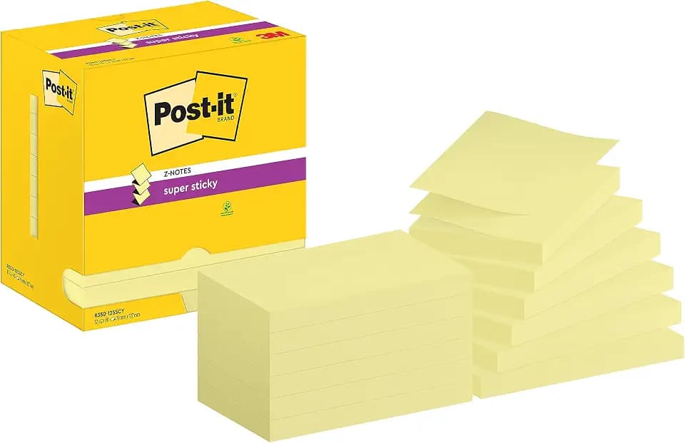 Post-it Super Sticky Z-Notes, 12 Blöcke (1080 Blatt), 127 mm x 76 mm, Gelb