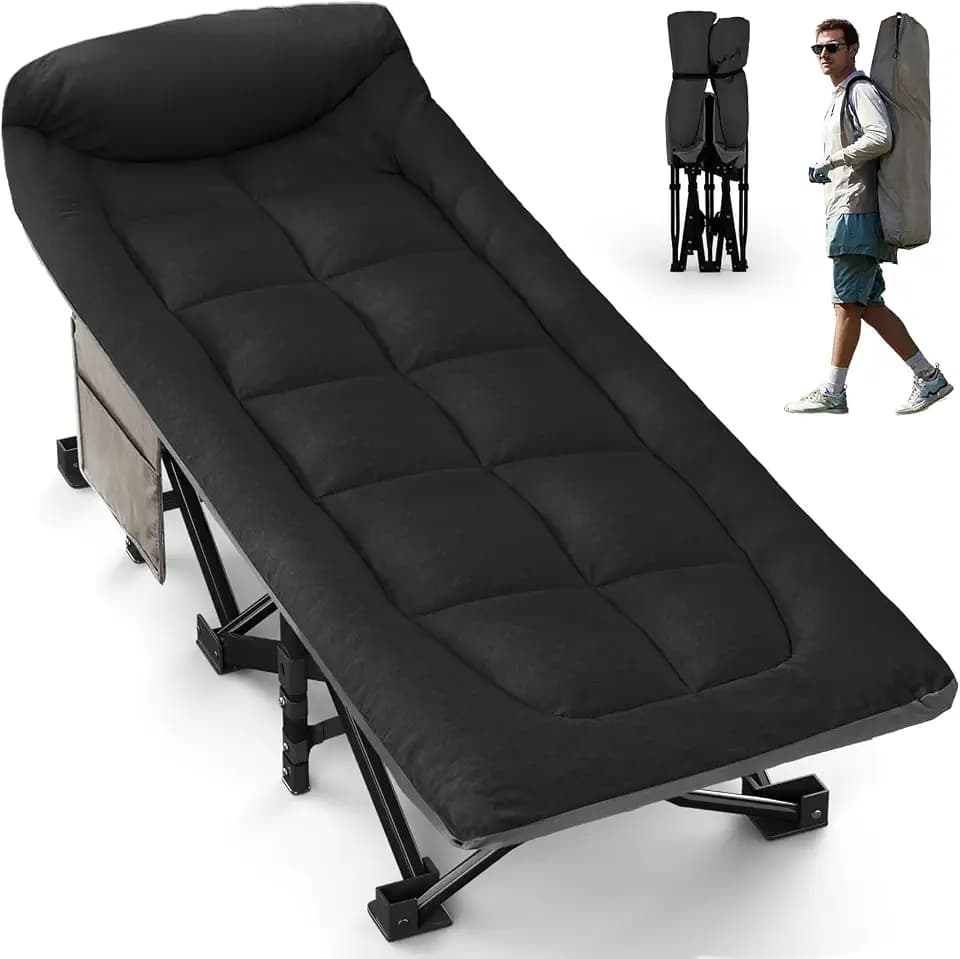 OVERMONT Klappbar Feldbett mit Matratze - Faltbar Campingbett 190 x 70 x 40 cm - bis 250kg Belastbar - Oxfordgewebe mit Seitentasche Tragetasche für Camping Garten Büro