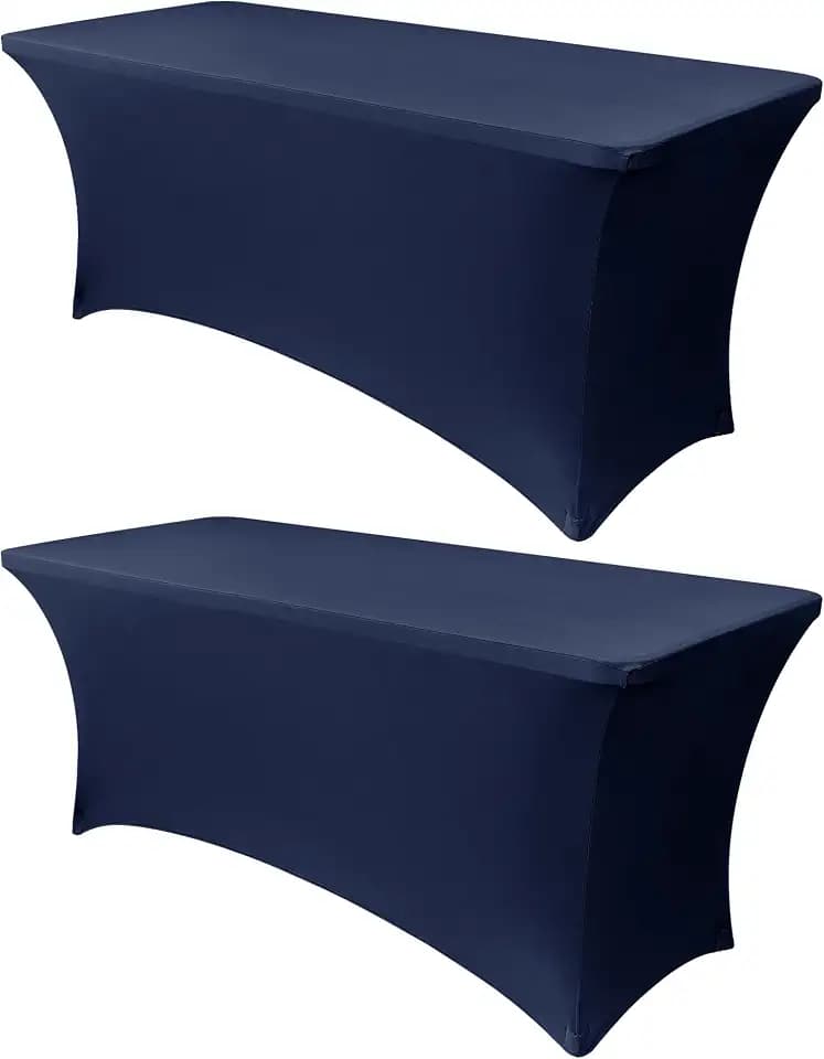 Obstal 6ft Stretch Spandex Table Cover, 2 Pack, Navy Blue