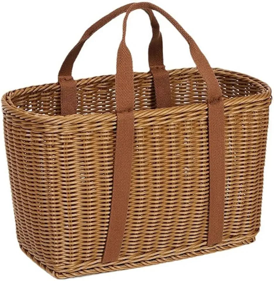Wicker Shopping Basket with Handles – Reusable Handwoven Market Basket for Groceries, Farmers Market, Foraging, Picnic, Flower Gathering & Home Storage – Lightweight Wicker Tote (M)