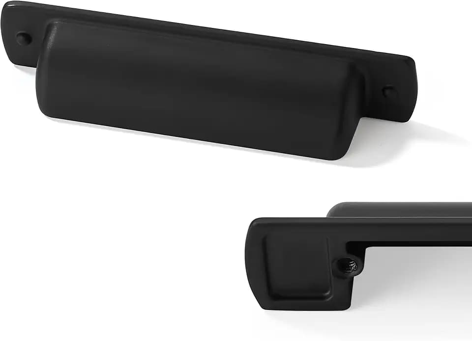 10 Pack Black Cup Pulls - 2-1/2" (64mm) Center to Center Drawer Pulls - Matte Black Vintage Cabinet Handles