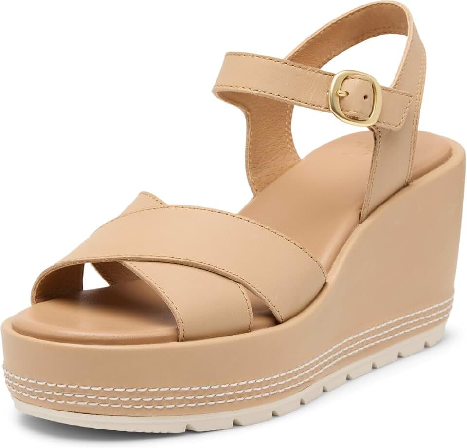 Sorel Women's Sunpeak Wedge Ankle Strap, Iced Tea/Snow, 7.5 Regular