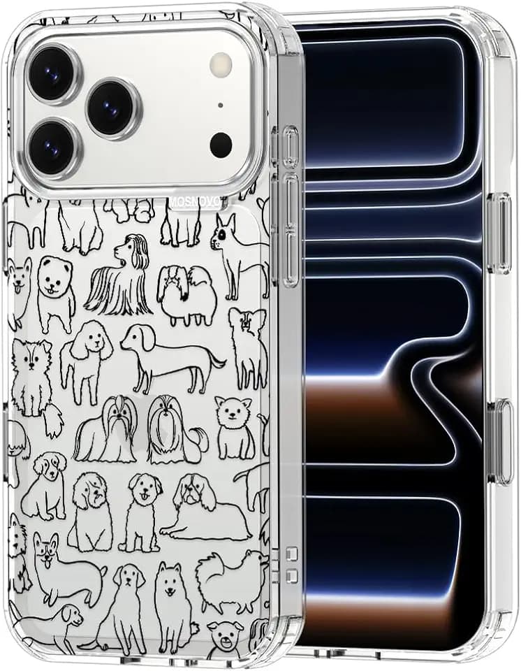 MOSNOVO for iPhone 17 Pro Max Case | Military Grade 6.6ft Drop Tested | Camera Control | Clear with Doodle Dog Design
