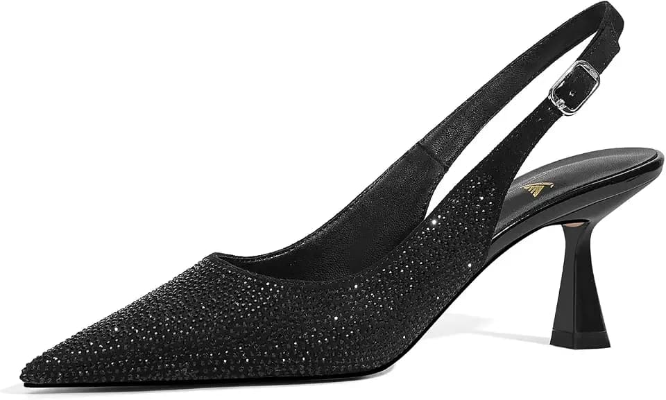 LOCERICH Women's Kitten Heels Slingback Low Heel Dress Shoes Sparkly Pumps