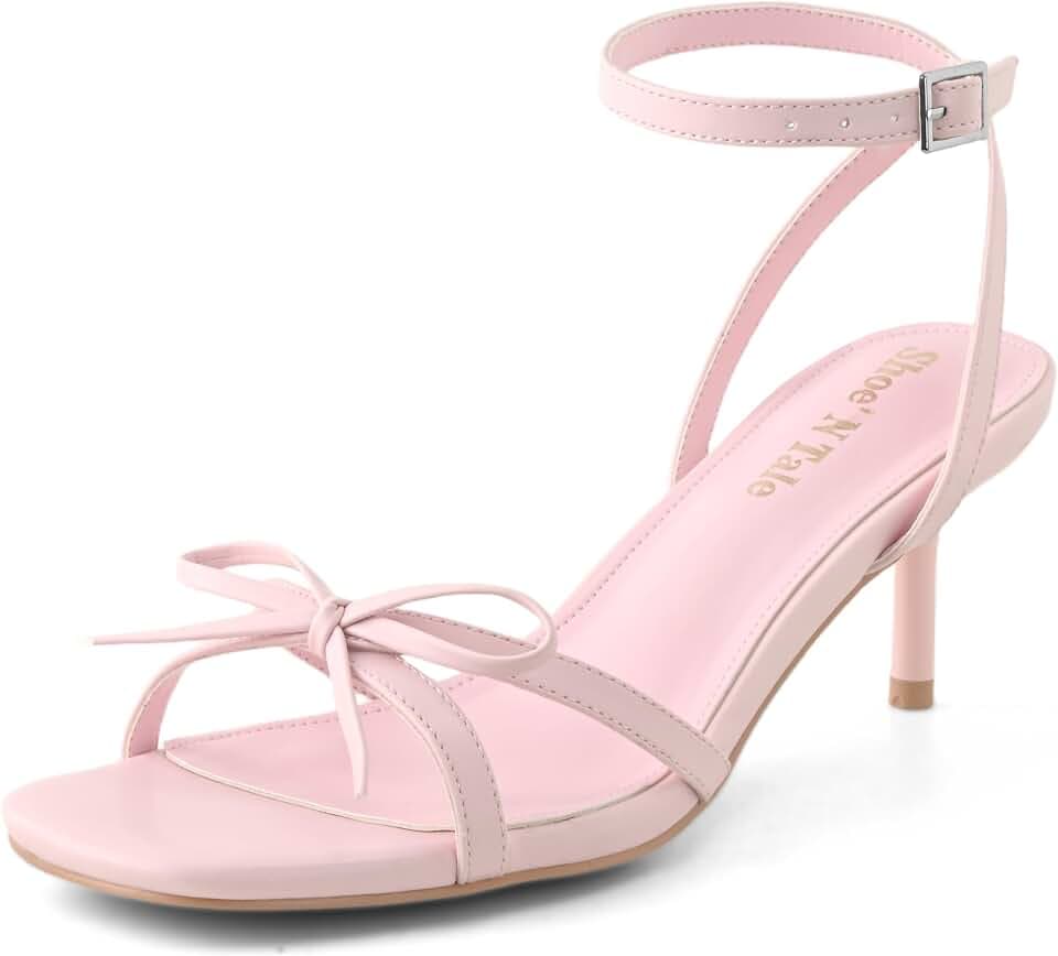 Shoe'N Tale Women's Kitten Heels Bow Strappy Heeled Sandals Square Open Toe Fashion Dressy Wedding Party Shoes