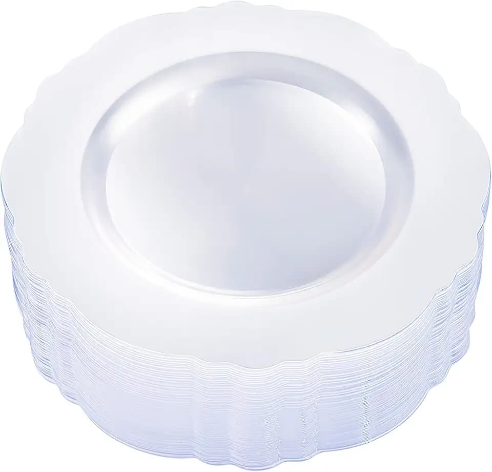 WDF 60pcs Clear Plastic Plates Disposable - 10.25inch Clear Dinner Plates Baroque Disposable Plates for Wedding/Party/Birthday/Summer Party