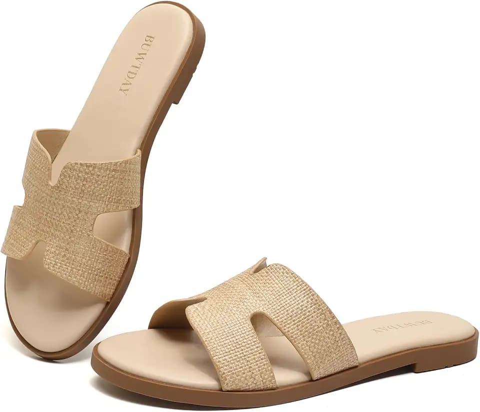 Womens Flat Sandals Dressy Summer Slides Comfortable Leather Sandals