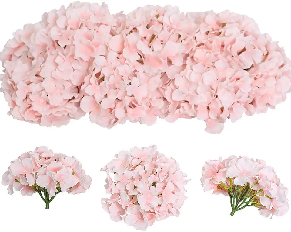 Tifuly 12 Stück künstliche Hortensien Köpfe mit Stielen, Flauschige große Rispenhortensie gefälschte Blumen für DIY Blumenarrangements, Hochzeitsfeier Home Office Dekor, Herzstück(Weißes Rosa)