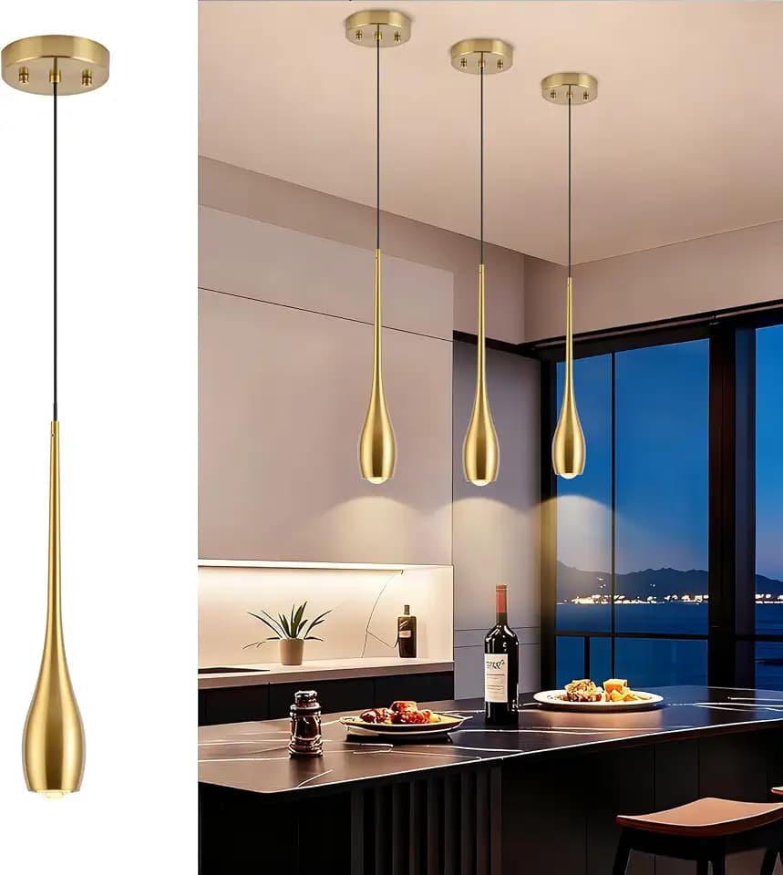 Gold Pendant Light, Modern Pendant Lights Kitchen Island, LED Hanging Light Fixtures for Dining Room Hallway Bedroom 3 Pack 3000K