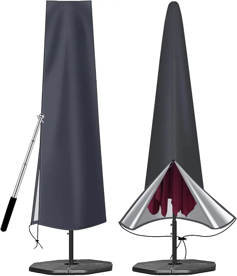 OKPOW Patio Umbrella Cover for 9ft to 12ft Outdoor Umbrellas - 420D Waterproof Garden Market Umbrella Cover Outside Parasol Covers with Zipper for Deck Pool Beach Umbrellas, Dark Grey