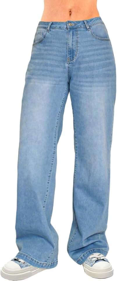 Baggy Jeans Damen Vintage Jeanshose Wide Leg Loose Fit Denim Jeans Weites Bein