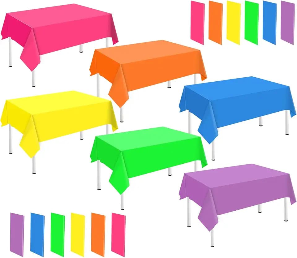 Whaline 24Pcs Neon Color Plastic Tablecloth, 6 Fluorescent Colors