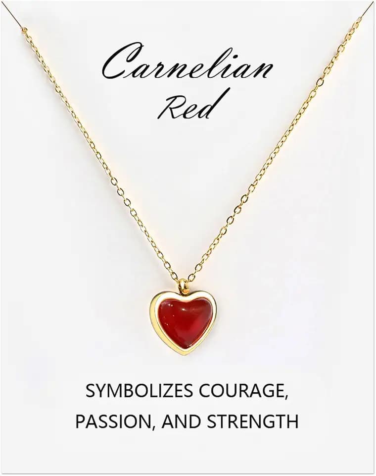 Red Heart Necklace Carnelian Necklace for Women, Red Stone Heart Pendant Necklace for Girls, Heart Jewelry as Cute Lover Necklace for Teen For Anniversary Birthday Gifts for Her