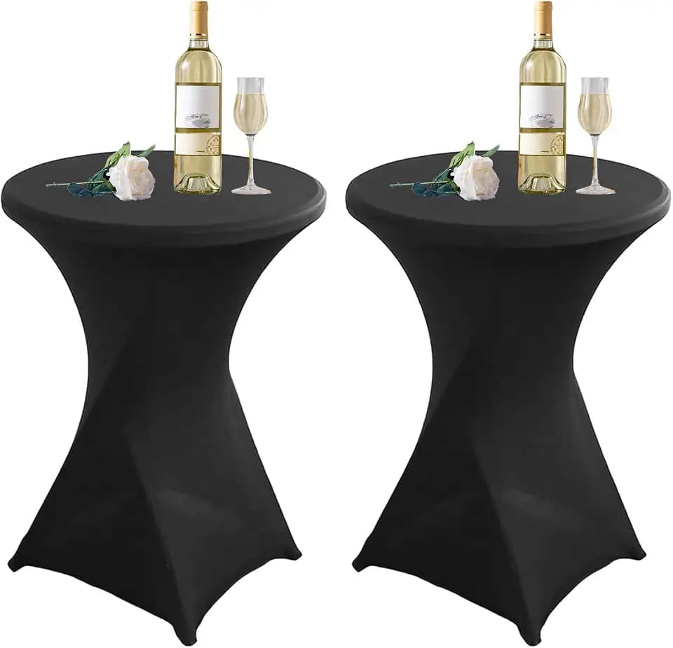 2er-Set Schwarz Stehtisch Stehtischhusse, Ø 80-85 cm Rund Stehtischdecken Elastisch Weiß Stretch Tischdecken mit Fußtaschen, für Bar Runde Tische Hochzeiten Geburtstagsfeiern Bankette - 80 x 110 cm