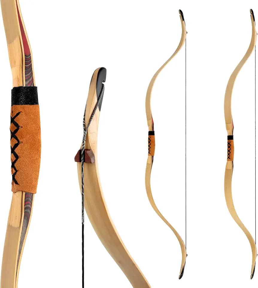 Deerseeker Archery 52"/59" Exotic Recurve Bow Traditional Longbow Laminated Ambidextrous Tatar Horsebow Kit for Adults and Youth Shooting Hunting (52in Bamboo Color, 55lb)