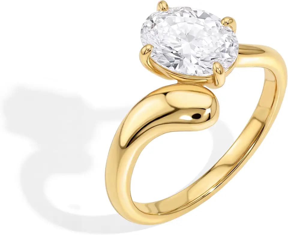 14K Gold-Plated Wedding Bands for Women Dainty Stackable Cubic Zirconia Promise & Engagement Rings Trendy Statement Jewelry for Her Sizes 5-11