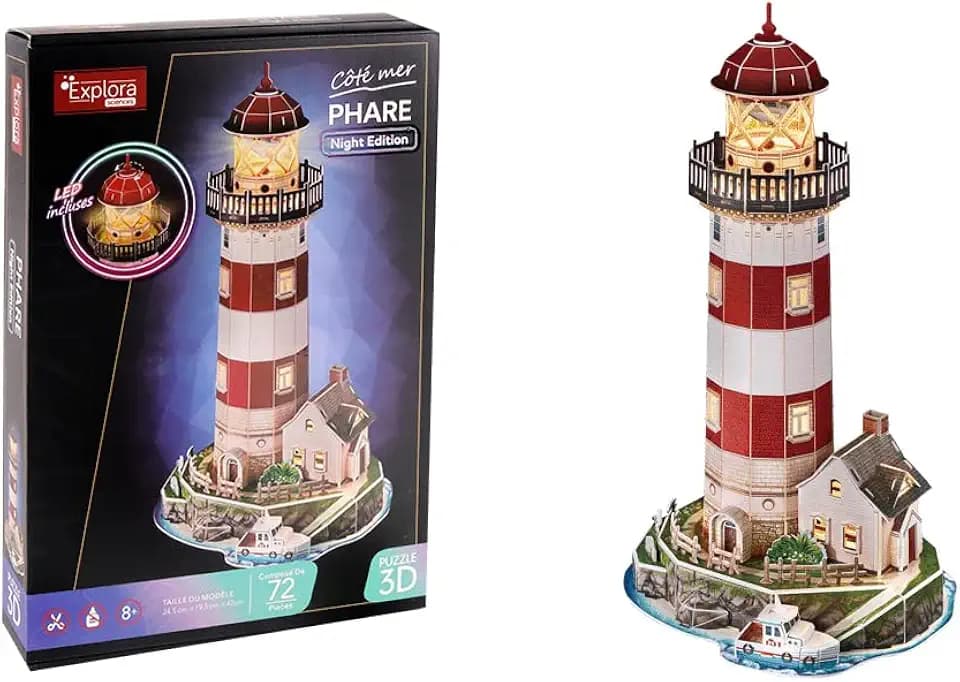 EXPLORA - Leuchtturm - Leuchtende 3D-Puzzles - 540055-72 Teile - Level 6 - Ohne Kleber oder Schere - Bildungs - Konstruktionsspiel - Kinder Geschenk - Modell - Ab 8 Jahren