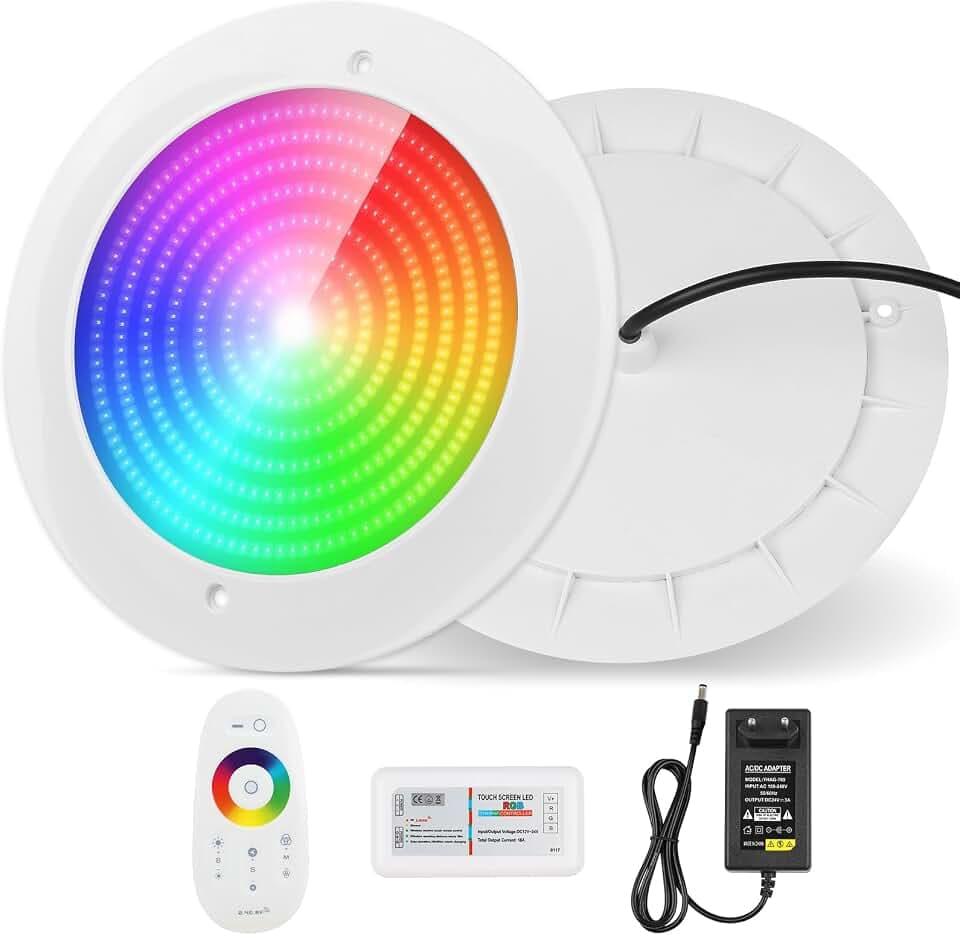 COOLWEST Harz Gefüllt Poolbeleuchtung LED 32W RGB, Ultraflach Poolscheinwerfer mit Fernbedienung Colour Changing Schwimmbad LED Lampe, IP68 Wasserdicht, 24V DC, Aufputzmontage