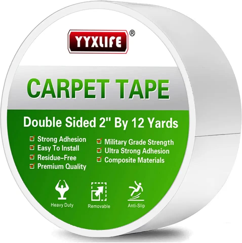 YYXLIFE Double Sided Carpet Tape for Area Rugs & Hardwood Floors, 2" x12YD
