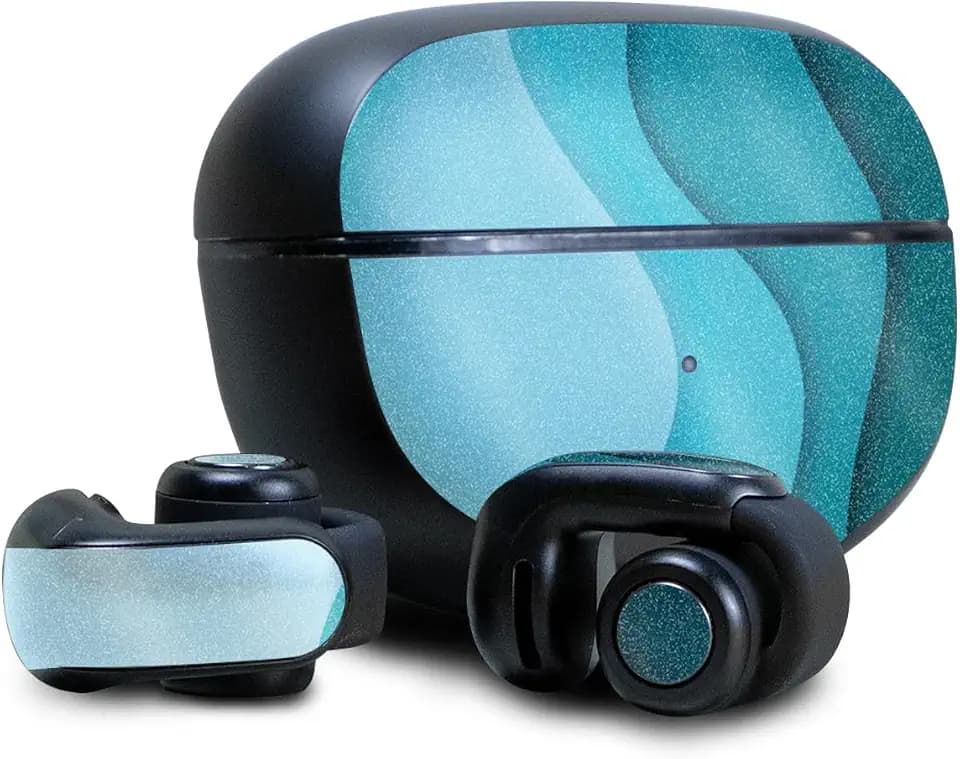 Glossy Glitter Headphone Skin Compatible with Bose Ultra Open Earbuds - Papercraft Cyan - Premium 3M Vinyl Protective Wrap Decal Cover - Easy to Apply | Crafted in The USA by MightySkins