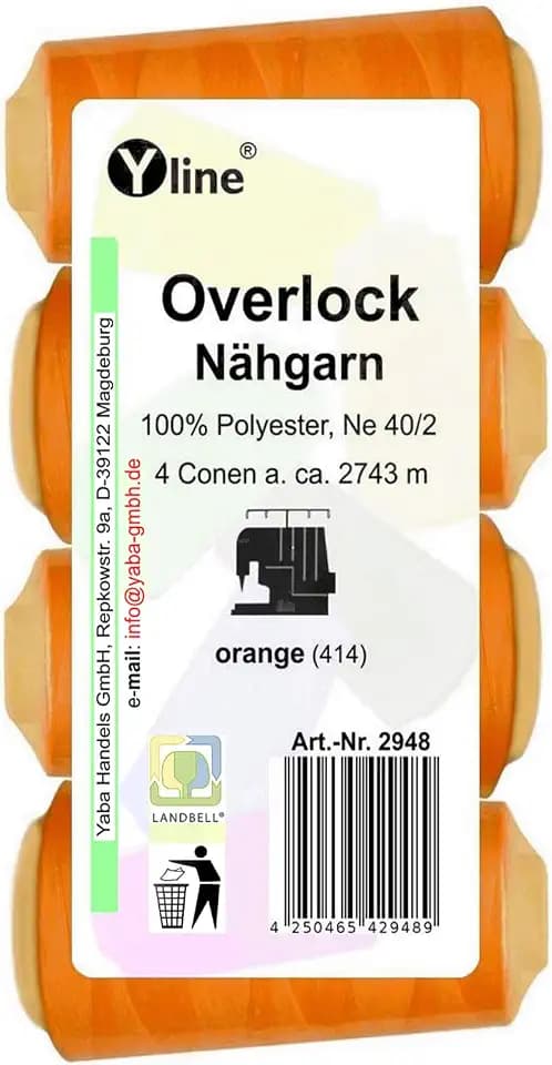 4 Stück Spulen Overlock - Nähgarn, orange, a. 2743 m, NE 40/2, 100% Polyester, Nähfaden, Nähmaschinen Garn, (0,01 € / 10 m), 2948