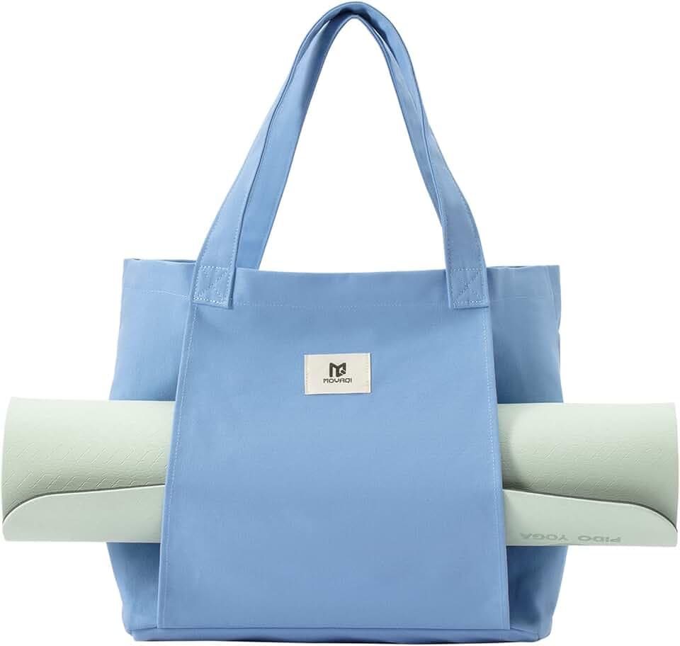 Moyaqi Canvas Tote Bag with Yoga Mat Carrier Pocket Carryall Shoulder Bag for Office, Workout, Pilates, Travel, Beach and Gym