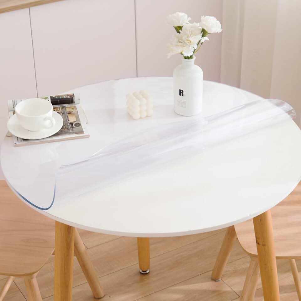 36 Inch Round Clear Table Cover Protector, Clear Round Protector for Dining Room Table, 1.5mm Thick Waterproof Round Plastic Vinyl Table Pad