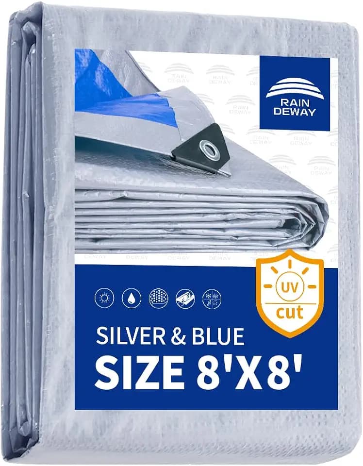 RAINDEWAY Tarps 8x8Ft 5.5 Mil Multipurpose Waterproof Poly Tarp Cover