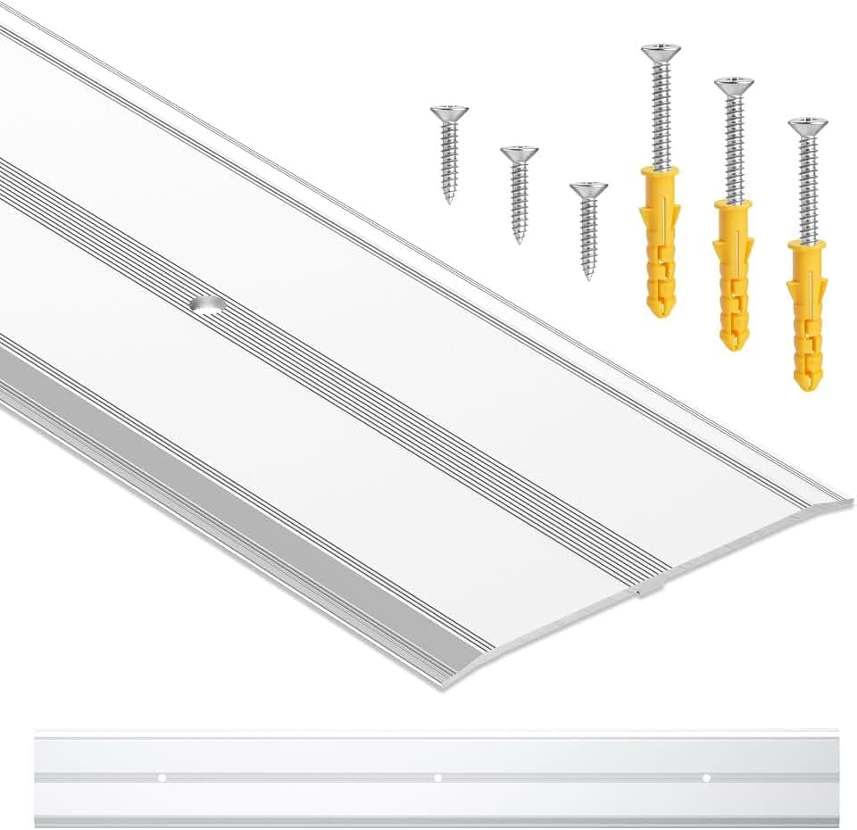 4"W 0.1"H 36"L Flat Profile Aluminum Door Threshold, Metal Threshold Transition Strip for Carpet Wood Tile Concrete Vinyl Flooring Gaps Doorway Decoration Protector(Silver,1pcs)