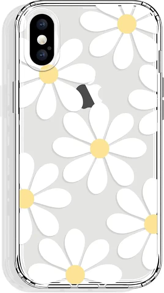 GYZYA for iPhone X and iPhone Xs Case, 5.8 Inch Clear with Flowers Design, Cute Protective Slim TPU Bumper with Shockproof Non-Yellowing Back Cover for Women and Girls (Daisy)