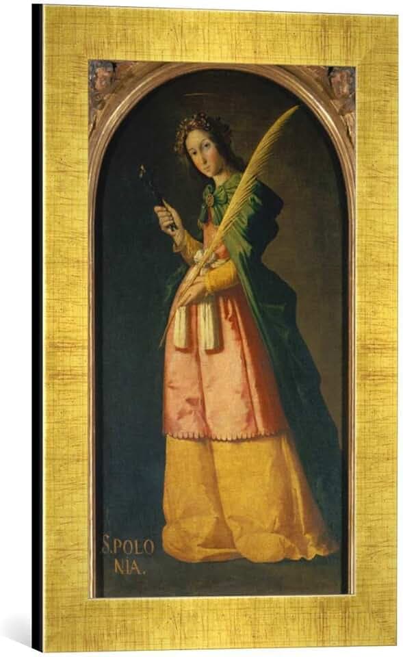Gerahmtes Bild von Francisco Zurbaran y Salazar Die heilige Apollonia, Kunstdruck im hochwertigen handgefertigten Bilder-Rahmen, 30x40 cm, Gold Raya