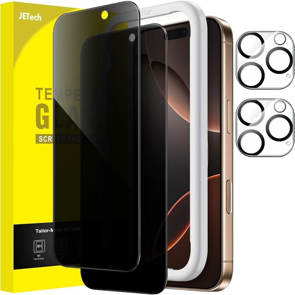 JETech Privacy Screen Protector for iPhone 16 Pro Max, 2+2 Pack