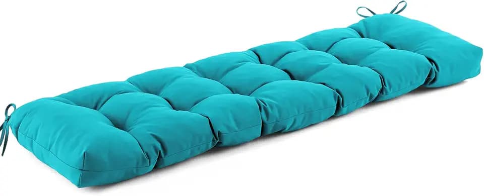 IASEAHK Outdoor Bench Cushion 59x18x5 Inch, Waterproof & Fade-Resistant Patio Furniture Cushions, Tufted Memory Foam Indoor/Outdoor Cushions for Couch Porch Swing with Non-Slip Backing & Straps, Teal