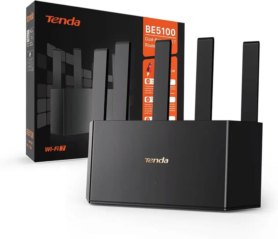 Tenda RE6L Pro Wi-Fi 7 Router (BE5100 Dual-Band 4323Mbit/s 5GHz, 688Mbit/s 2,4GHz)Vertikale Antennen, Wi-Fi+, 1x2.5Gbps+3xGigabit WAN/LAN Ports, MLO, 4K-QAM, NFC, VPN, WPA3, VR/AR Gaming/8K Streaming