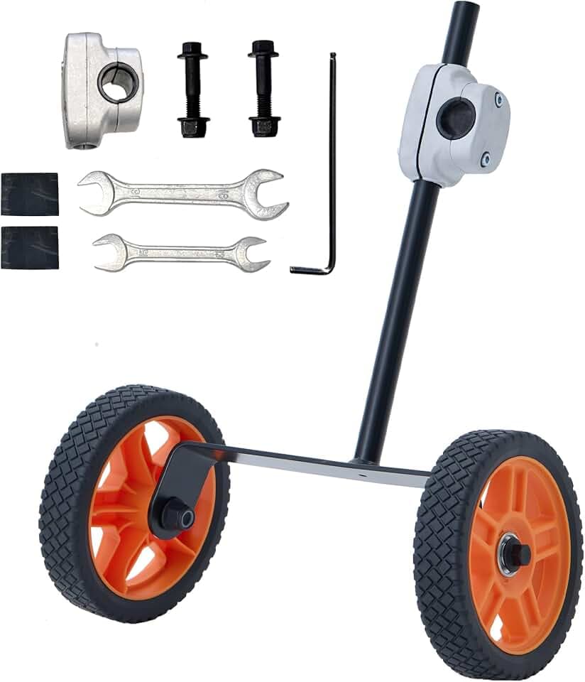String Trimmer Wheel Attachment 7" Adjustable Auxiliary Wheels for Push Lawn Mowers, Heavy Duty Universal Stabilizer Wheels, Easy Install Height Adjustment Wheel Kit for Uneven Lawns