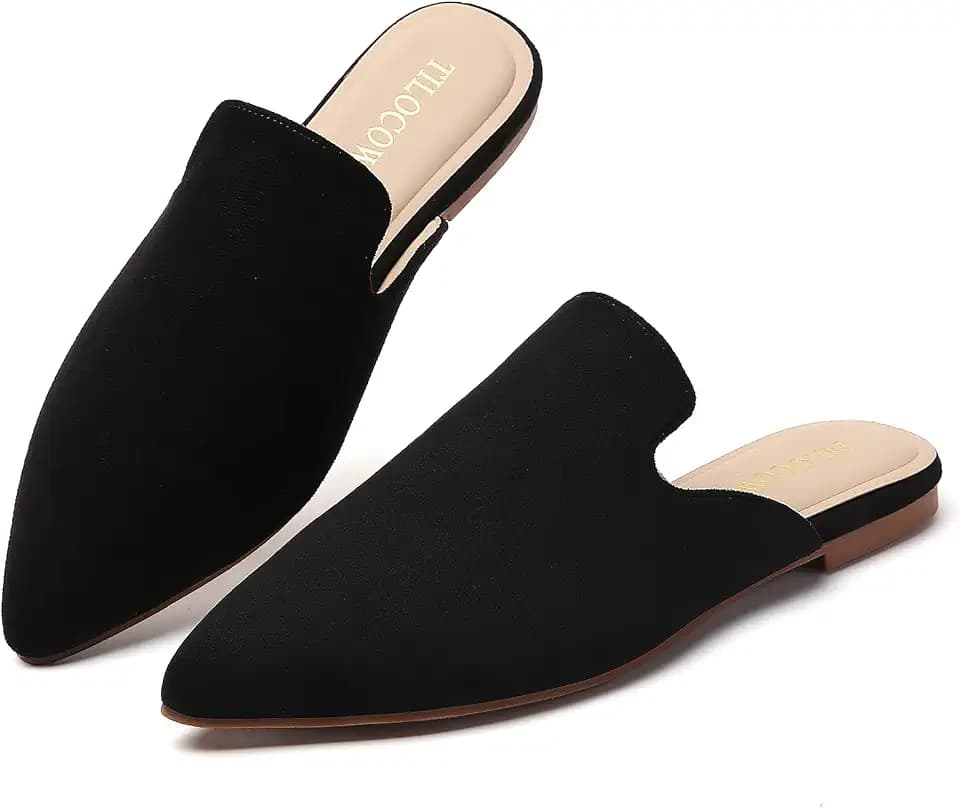 Tilocow Pointed Toe Mules for Women Slip On Backless Flats