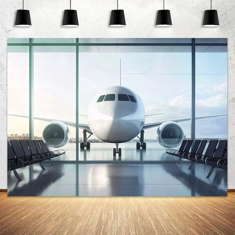 10 x 8 ft Airport Backdrop Airplane Lounge Departure Airport Terminal Window View Background Plane Themed Pilot Birthday Party Decorations Photo Shoot Props