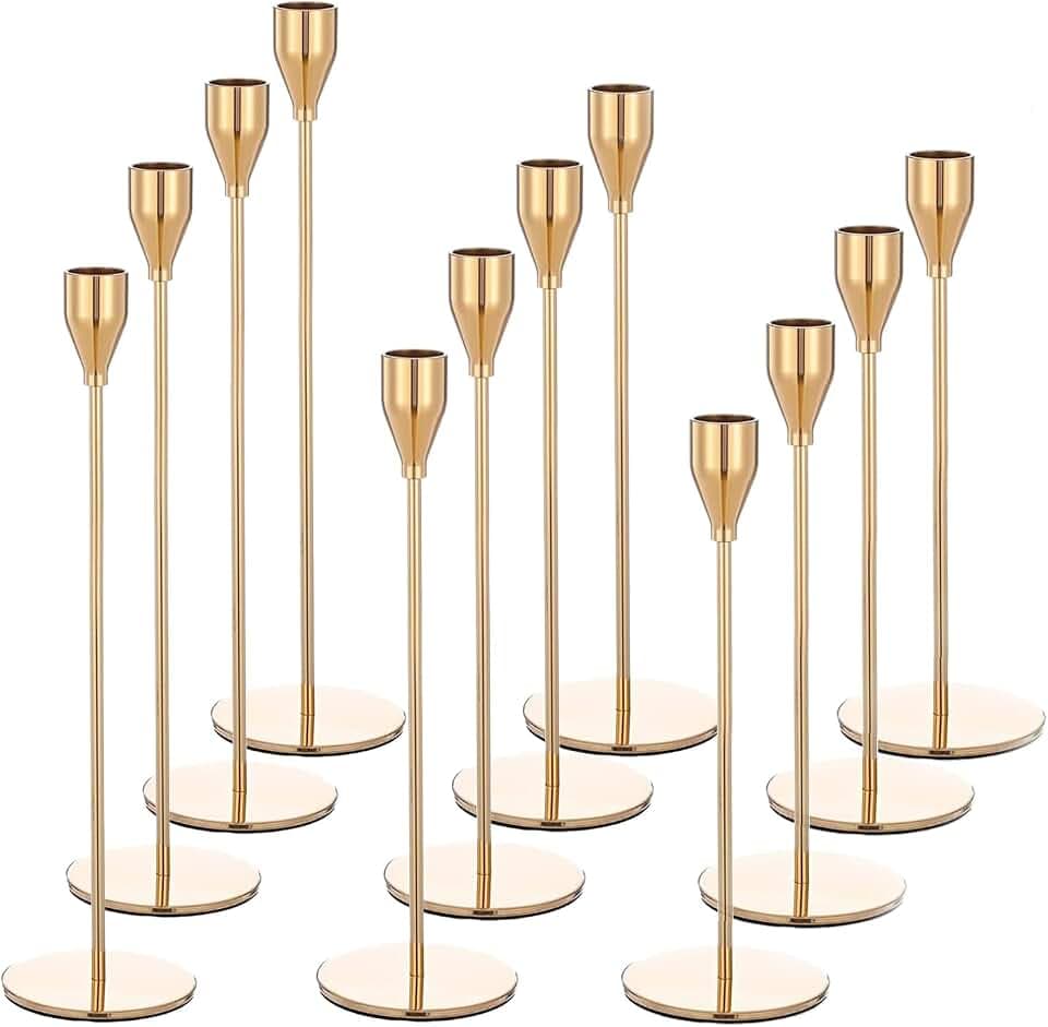 Pesonlook Set mit 12 Kerzenhaltern, Goldfarben, Konisch