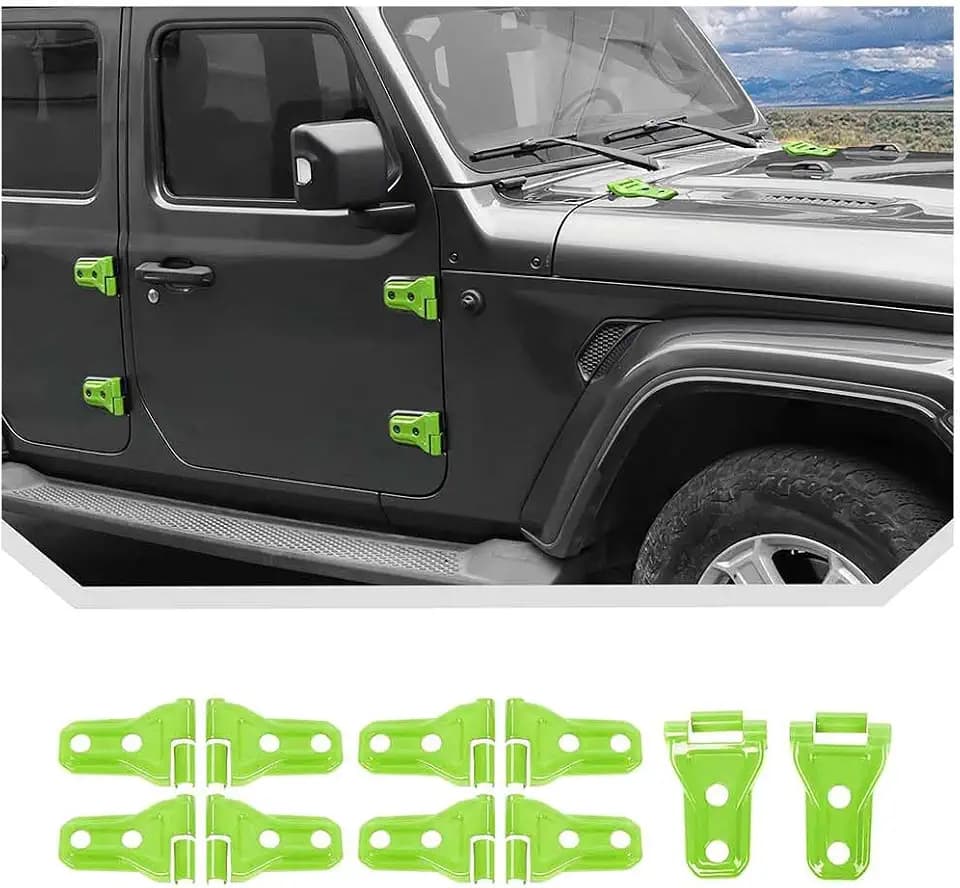10PCS Door Hinge Cover & Hood Hinge Cover Trim Exterior Accessories for 2018-2024 2025 Jeep Wrangler JLU Gladiator JT 4-Door (Green)