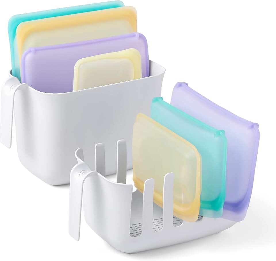 YouCopia Dry&Store Reusable Bag Drying Rack and Bin Set, Silicone Bags Organizer and Storage