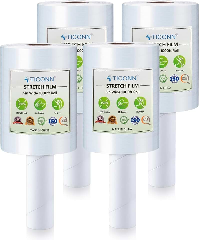TICONN Stretch Wrap Roll, 5 in x 1000 ft Plastic Wrap for Moving Furniture