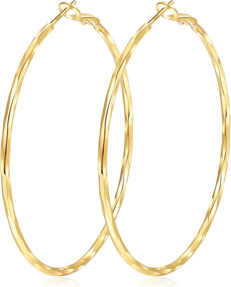 2MM Thin Gold Hoop Earrings Sterling Silver Post Hoop Earrings For Women Diamond-Cut Gold Hoops Earrings 14K Gold Plated Hoops Earrings Lightweight Hypoallergenic Oversize Gold Earrings For Women
