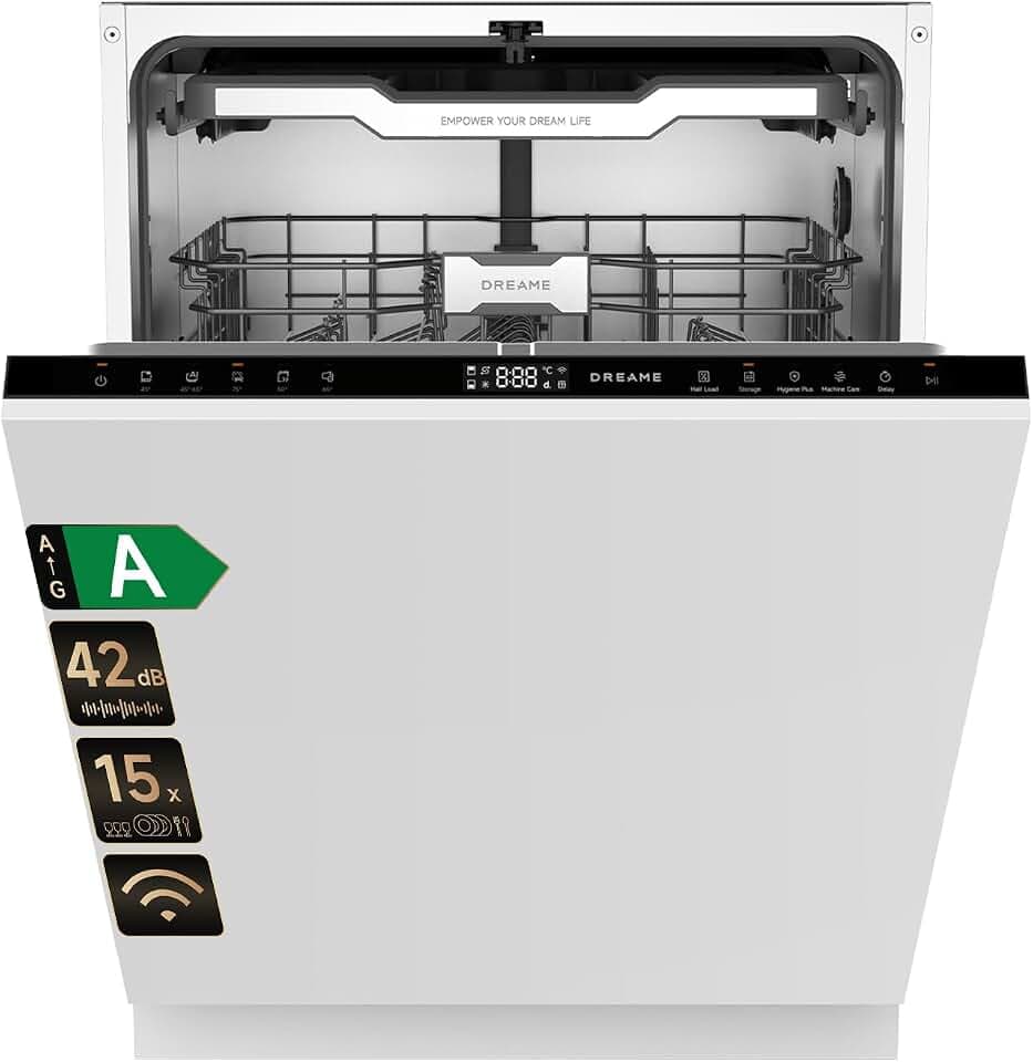 dreame DZ60 Pro Unterbau-Geschirrspüler Vollintegrierbar 60 cm,15 Maßgedecke,FlexWing-Sprüharm,Intelligente APP-Steuerung,Klopf-zu-Öffnen-Tür,75 °C Hochtemperaturwaschgang,Dual-Trocknungstechnologie