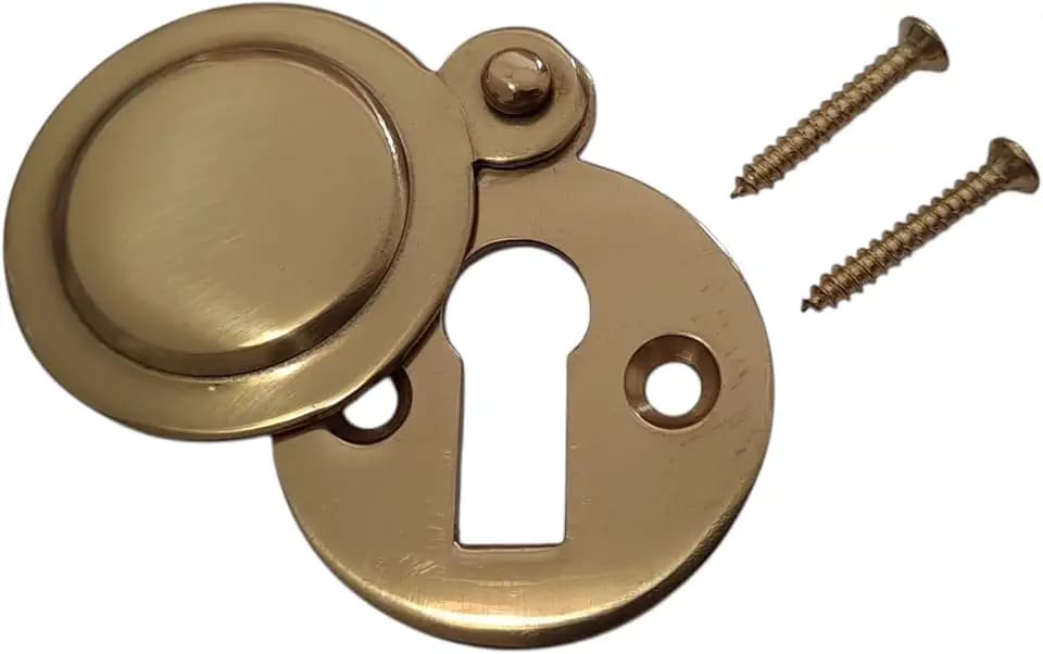 Schlüssellochabdeckung, rund, poliertes Messing, 33 mm, mit Schrauben